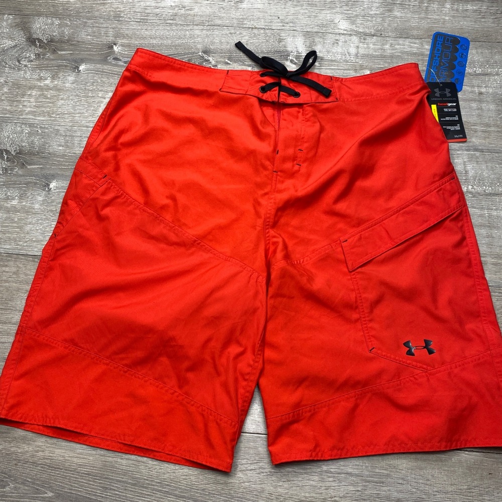 Under Armour Board Shorts Mens 38 Red Offshore Armour Fishing Swim Trunks